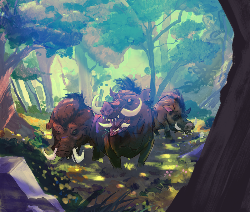 Wild boars in the jungle