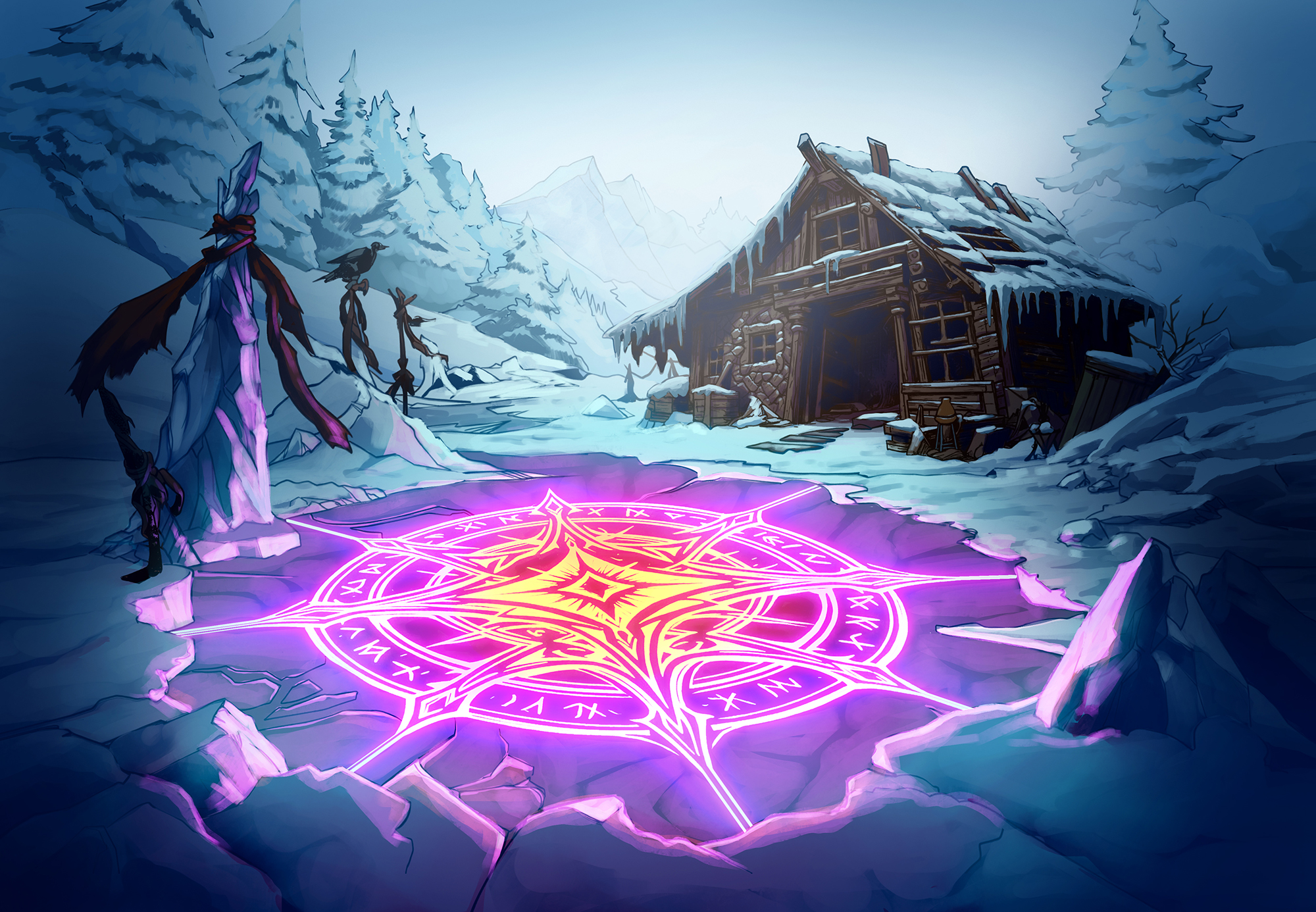A glowing arcane sigil in a frozen landscape